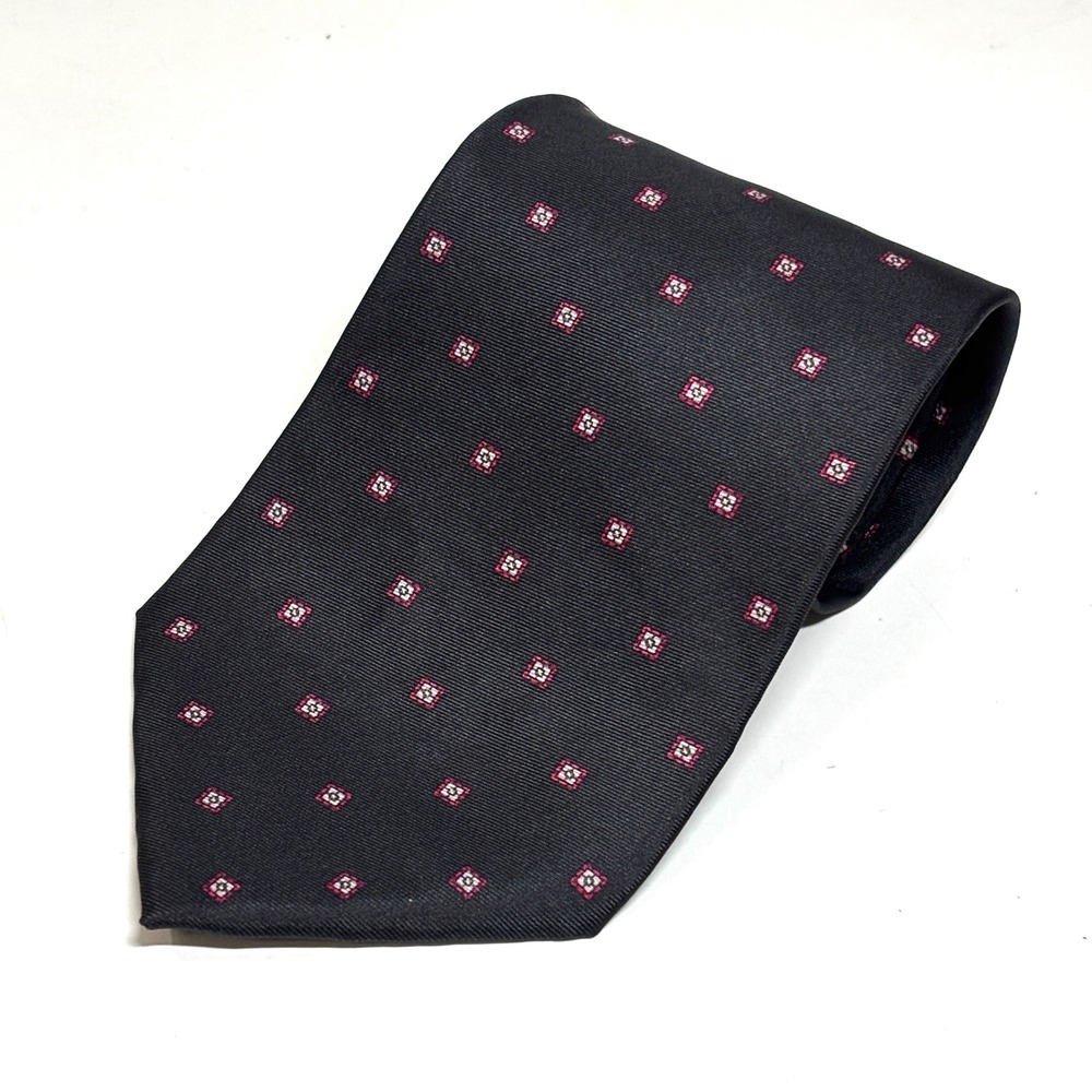 Warren Scott Silk Tie Mens OS Black Red Geometric Medallion USA Made Preppy
